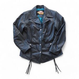 Harley Davidson Vintage Embroidered Motorcycle Leather Jacket Black Women's M